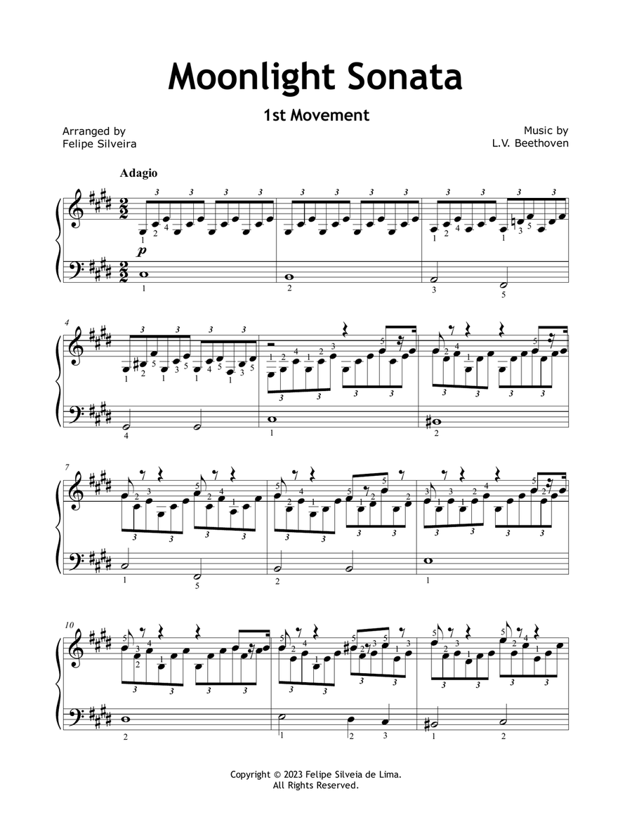 Moonlight Sonata, mov. 1 - Beethoven (Easy/Basic) Easy Piano scores gallery preview page 1