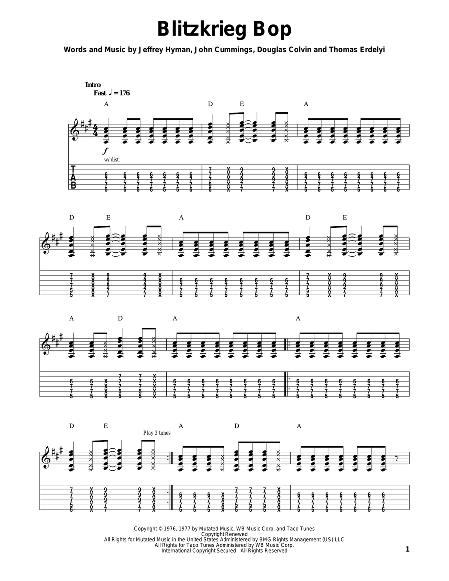 Blitzkrieg Bop Blitzkrieg Bop Acoustic Guitar scores gallery preview page 1