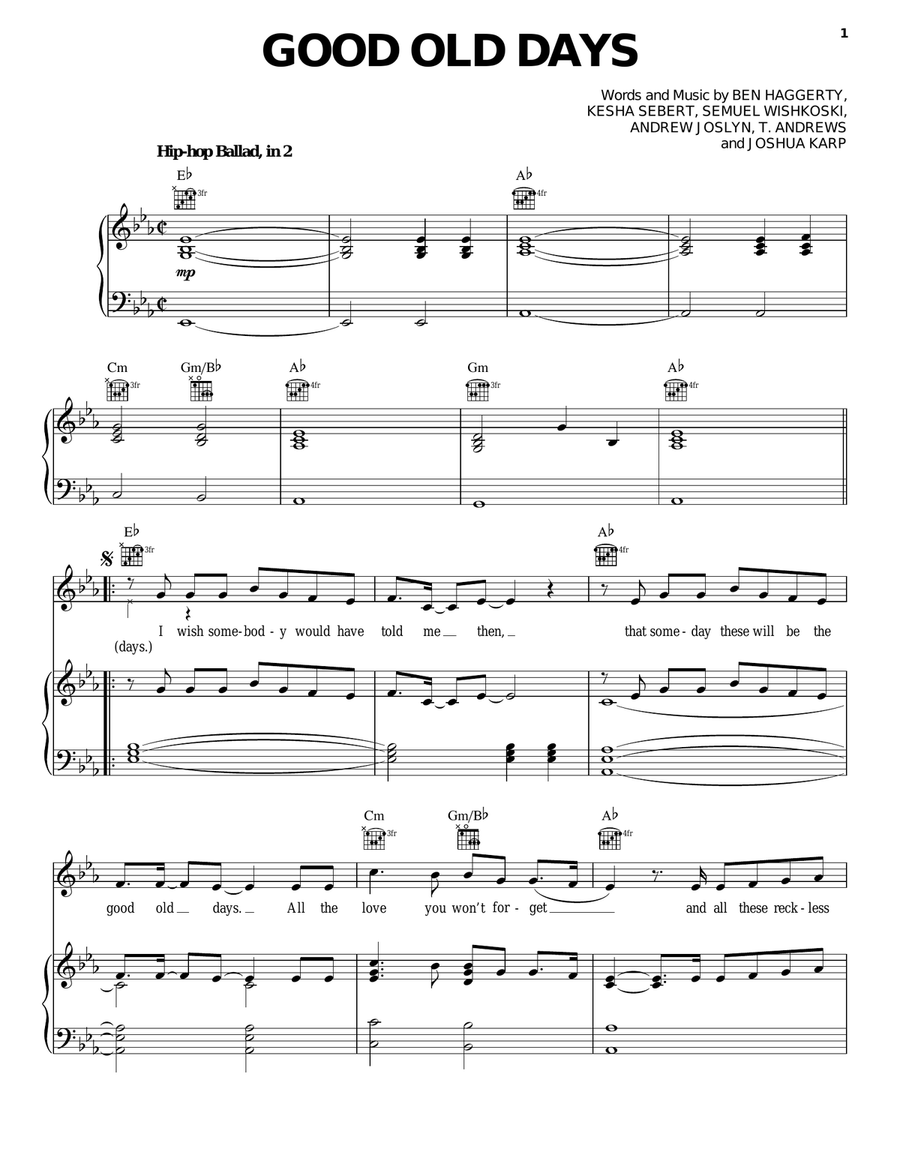 Good Old Days Good Old Days Piano, Vocal, Guitar scores gallery preview page 1