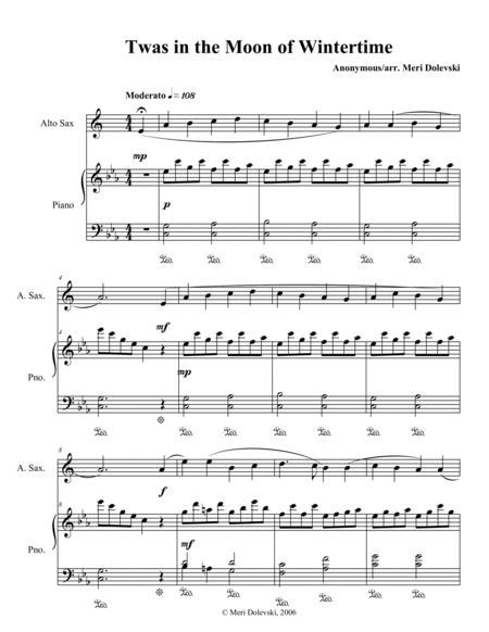 Twas in the moon of Wintertime: E flat saxes (alto/baritone)/piano