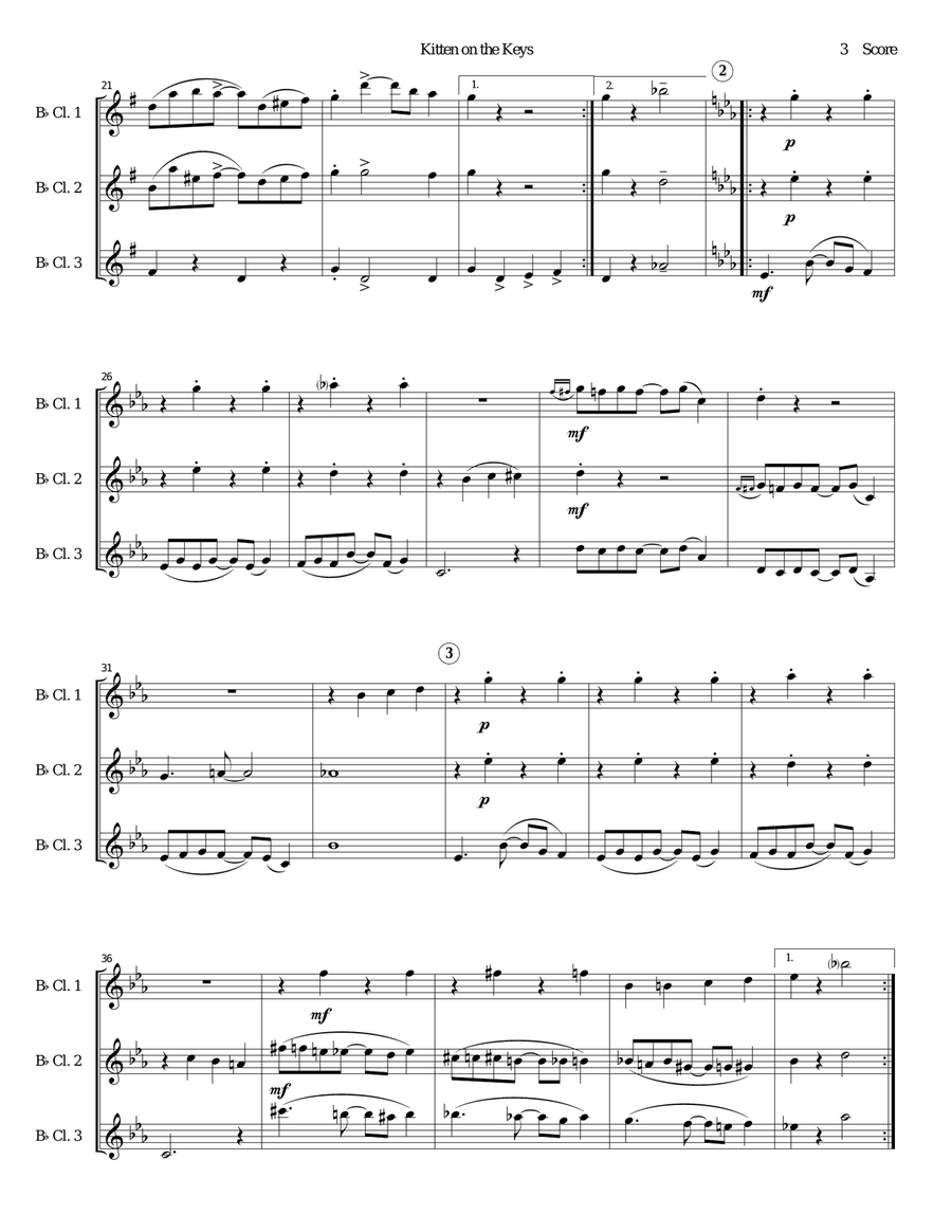 Kitten on the Keys for clarinet trio Clarinet Trio scores gallery preview page 3