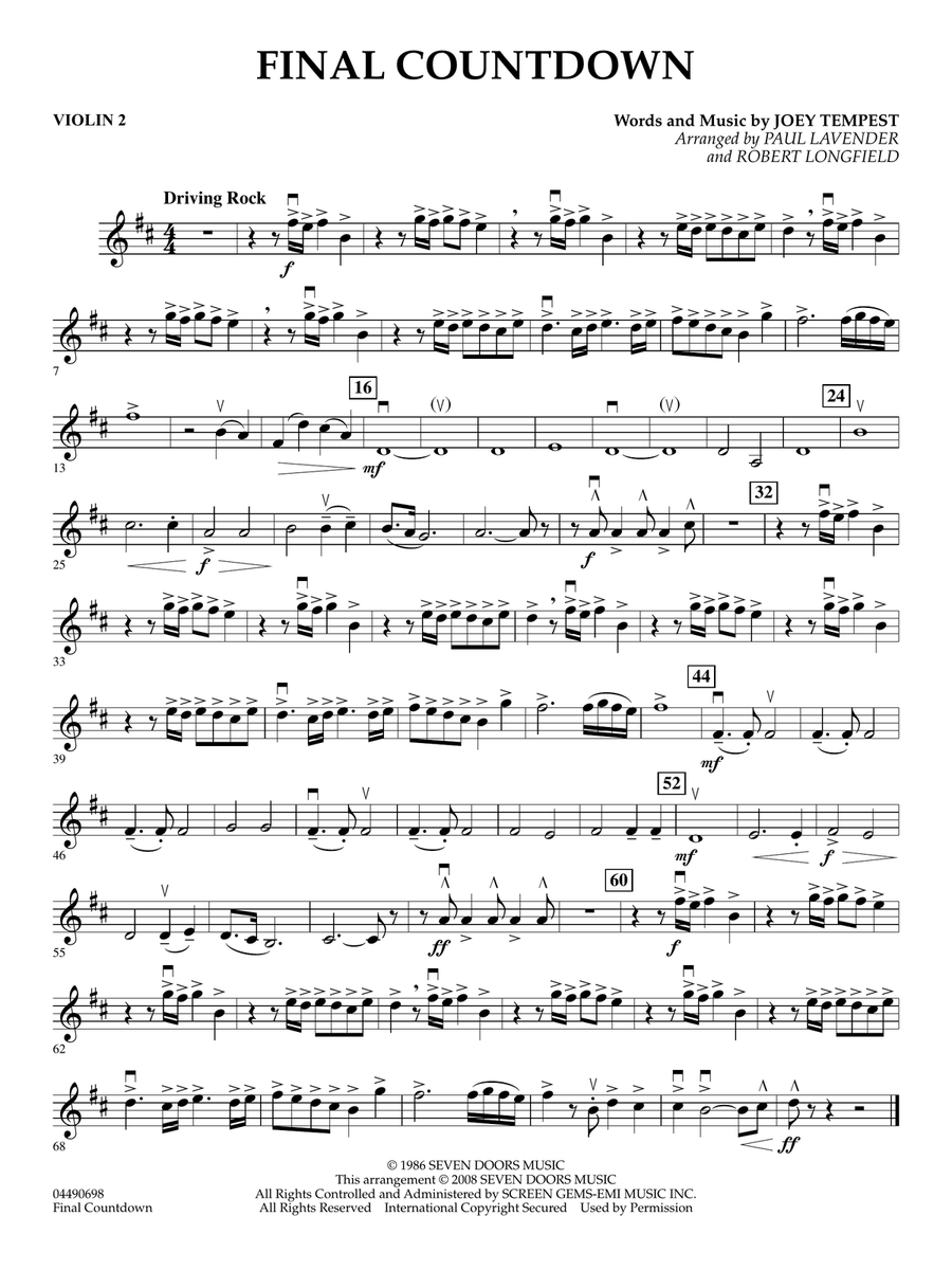 Final Countdown (arr. Paul Lavender and Robert Longfield) - Violin 2 String Orchestra scores gallery preview page 1