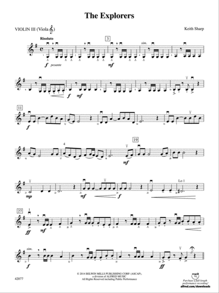 The Explorers: 3rd Violin (Viola [TC]) String Orchestra scores gallery preview page 1