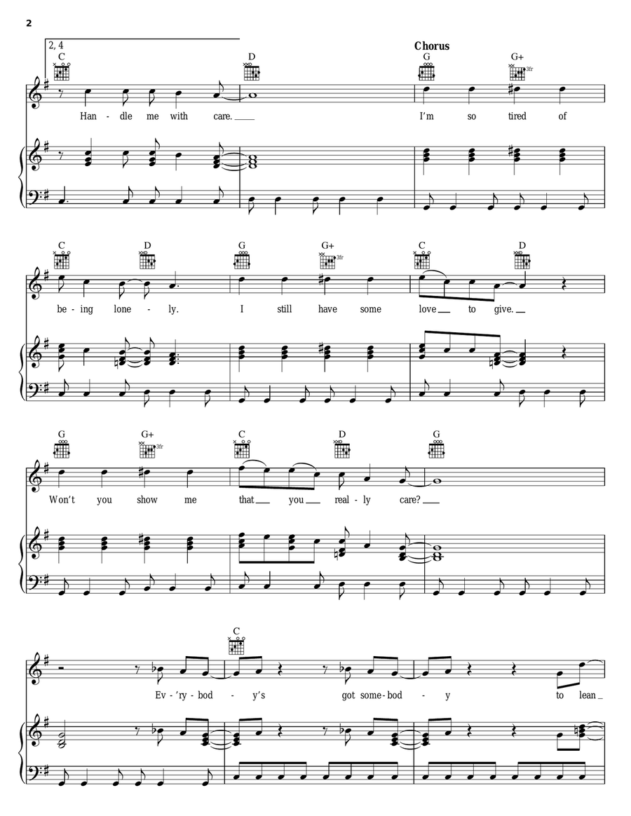 Handle With Care Piano, Vocal, Guitar scores gallery preview page 2