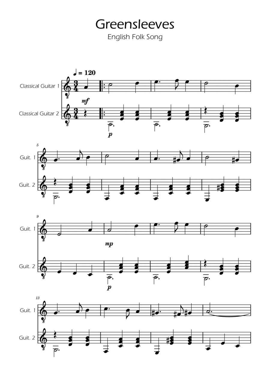 Greensleeves - Guitar Duet TABs Acoustic Guitar scores gallery preview page 1