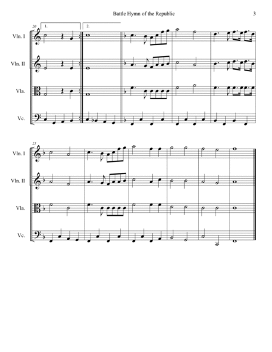 Battle Hymn of the Republic String Quartet scores gallery preview page 3