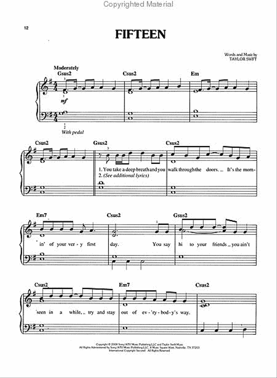 Taylor Swift – Fearless Easy Piano scores gallery preview page 3