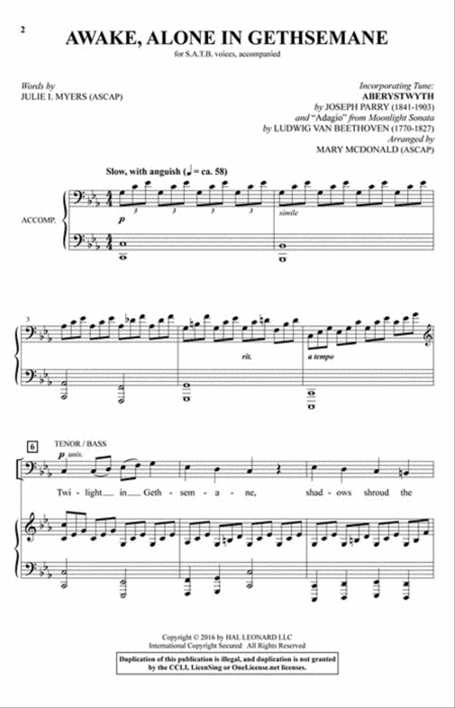 Awake, Alone in Gethsemane 4-Part scores gallery preview page 2