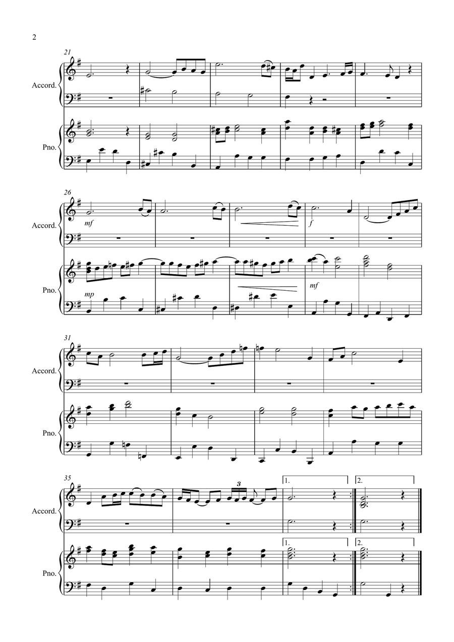 Air on a G String for Accordion and Piano Unison Choir scores gallery preview page 2