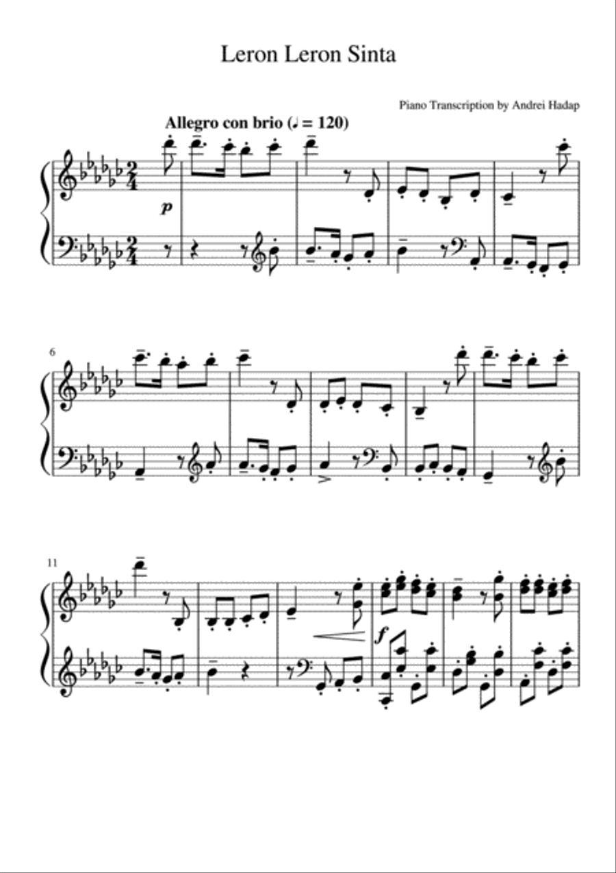 Leron Leron Sinta - arranged for Piano Solo Piano Solo scores gallery preview page 3