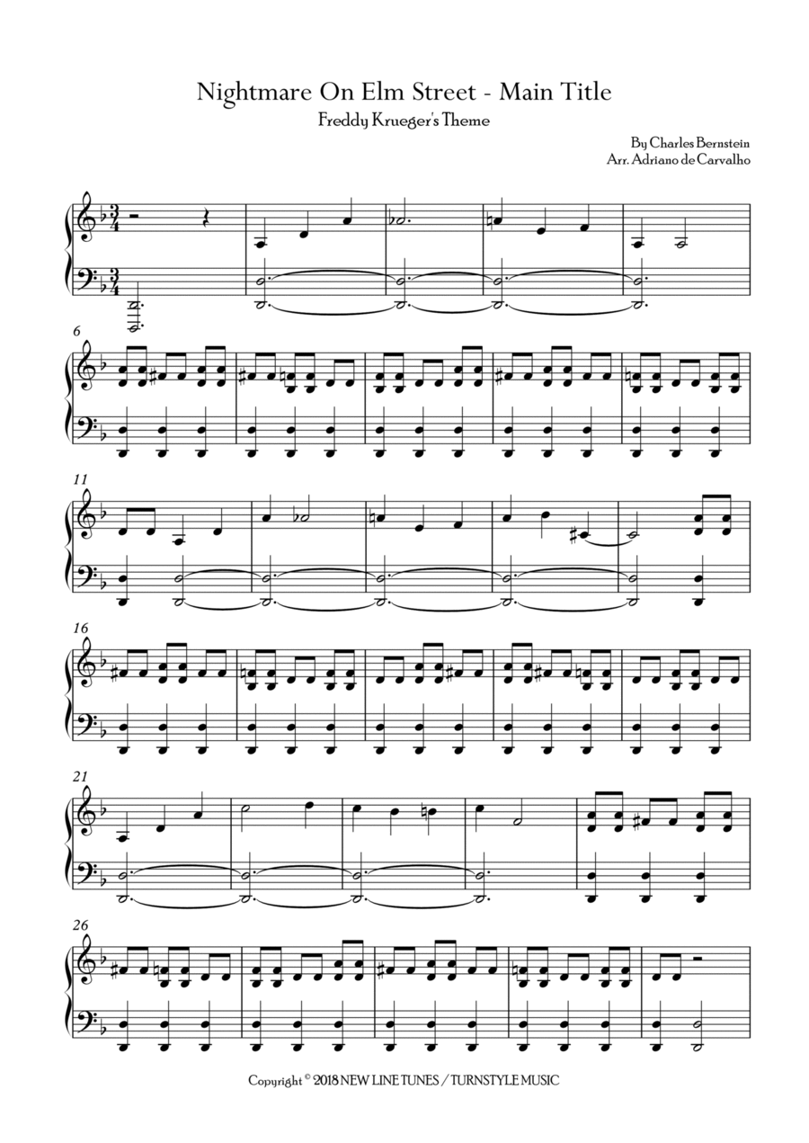 Nightmare On Elm Street - Main Title Easy Piano scores gallery preview page 1