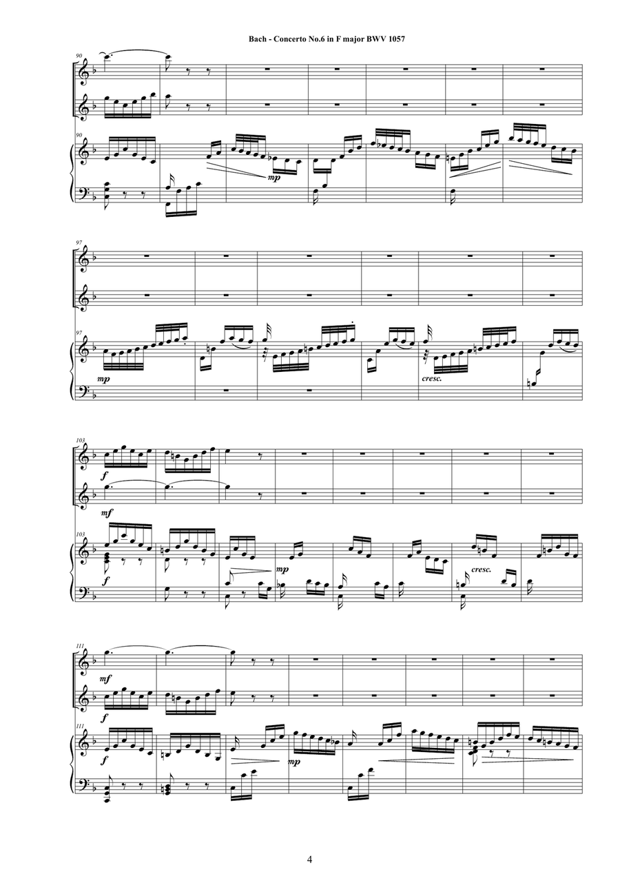 Bach - Concerto No.6 in F major BWV 1057 for Two Flutes and Harpsichord (or Piano) Flute Duet scores gallery preview page 4
