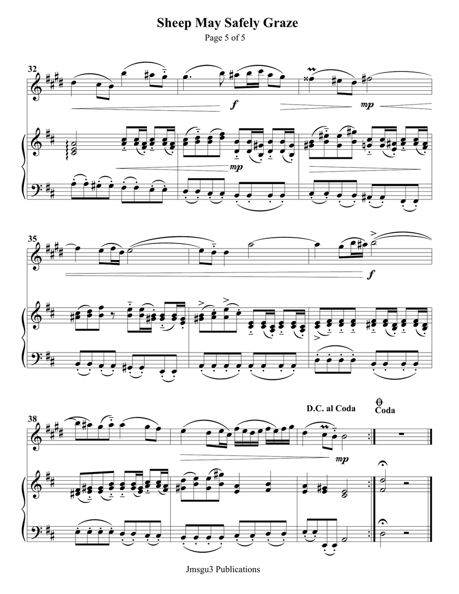 Bach: Sheep May Safely Graze for Clarinet & Piano Chamber Music scores gallery preview page 5