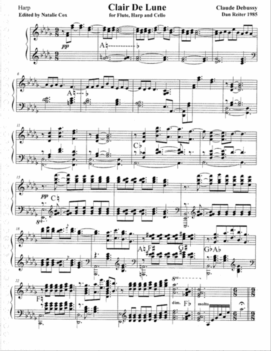 Debussy Three Pieces for flute, harp and cello trio. concerts, wedding, relaxation music, sacred. Small Ensemble scores gallery preview page 3