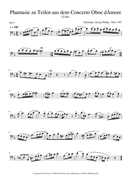 3 Pieces Telemann, Georg Phillip Solo Trombone Solo Posaune Soli Stück Stücke Piece Pieces Tromb