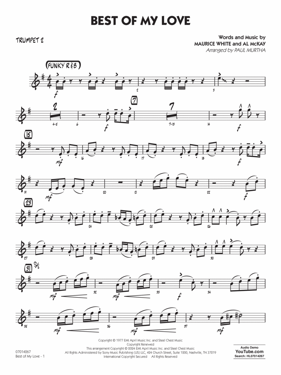 Best Of My Love (arr. Paul Murtha) - Trumpet 2 Jazz Ensemble scores gallery preview page 1