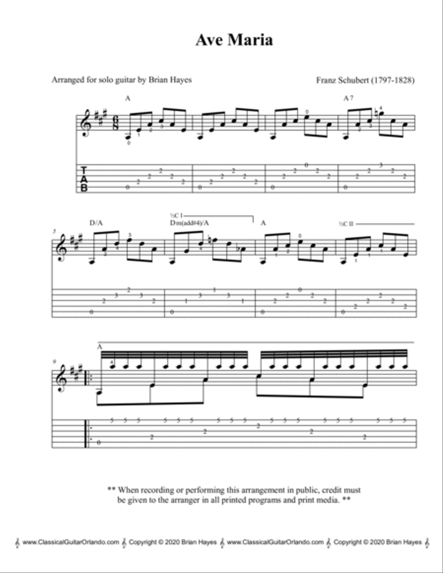 Ave Maria (Schubert) (with Tablature) Classical Guitar scores gallery preview page 2