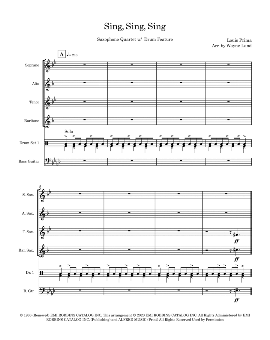 Sing, Sing, Sing Saxophone Quartet scores gallery preview page 1