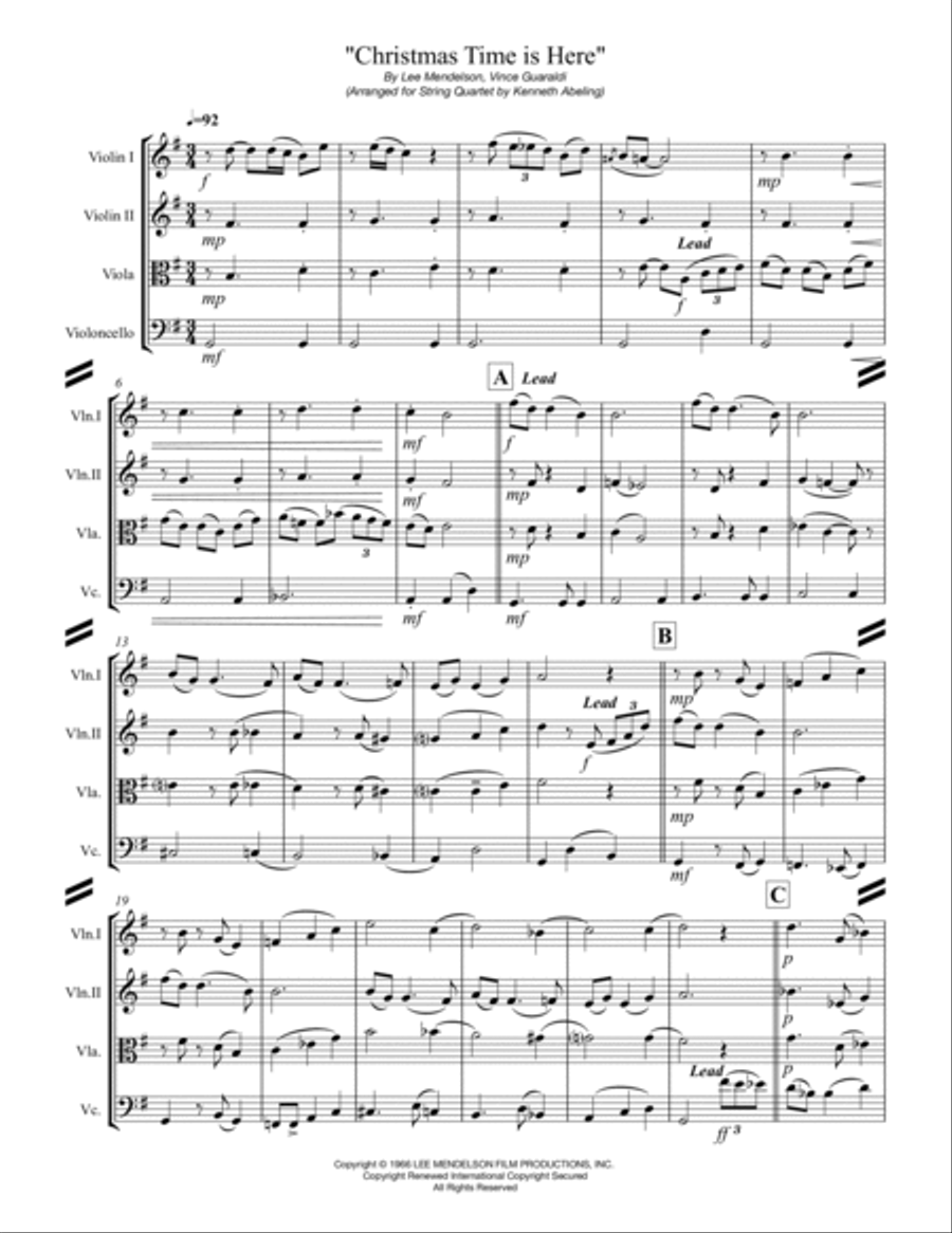 Christmas Time Is Here Christmas Time Is Here String Quartet scores gallery preview page 2