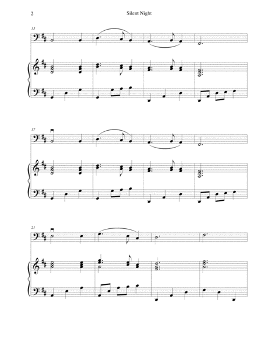 Silent Night - for easy cello (optional piano accompaniment) Piano scores gallery preview page 2