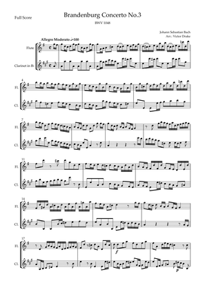 Brandenburg Concerto No. 3 in G major, BWV 1048 1st Mov. (J.S. Bach) for Flute & Clarinet Duo