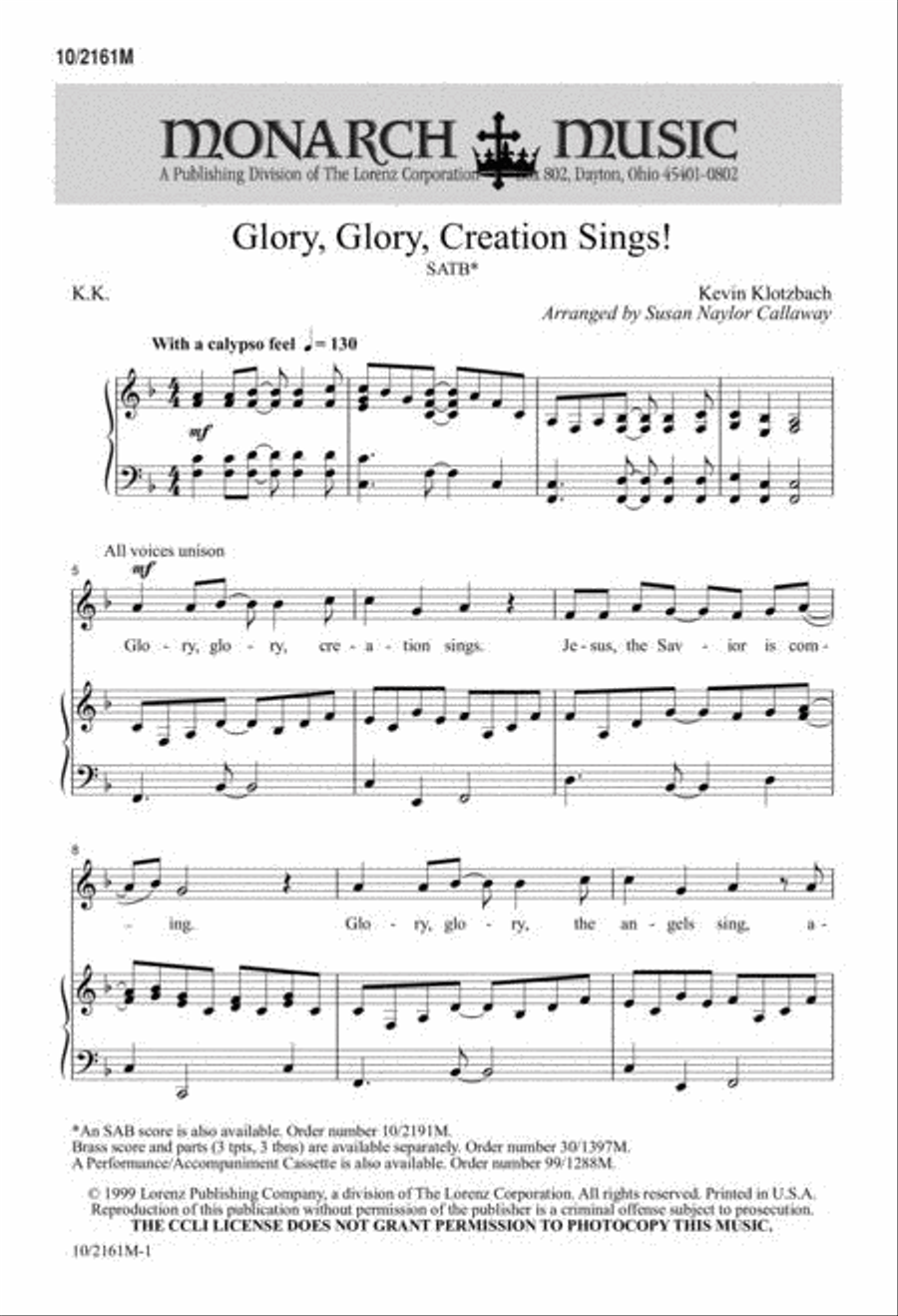 Glory, Glory! Creation Sings! 4-Part scores gallery preview page 1