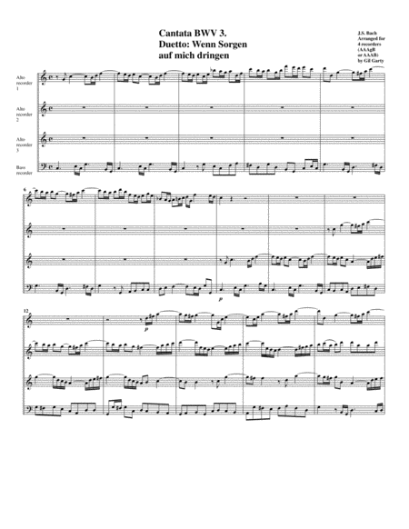 Duetto: Wenn Sorgen auf mich dringen from cantata BWV 3 (Arrangement for 4 recorders) image number null