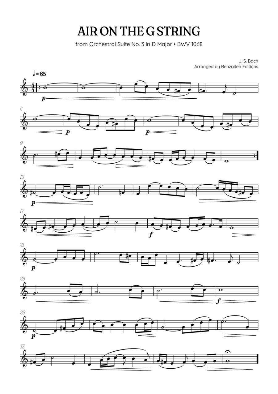 JS Bach • Air on the G String from Suite No. 3 BWV 1068 | french horn sheet music Horn Solo scores gallery preview page 1