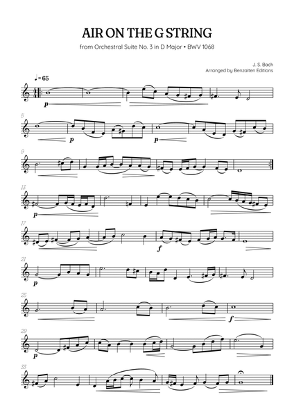 JS Bach • Air on the G String from Suite No. 3 BWV 1068 | french horn sheet music image number null