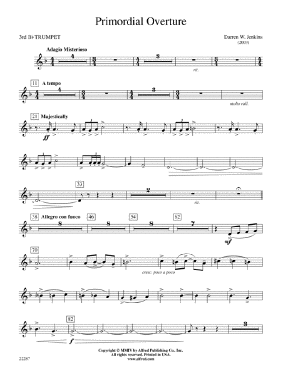 Primordial Overture: 3rd B-flat Trumpet Concert Band scores gallery preview page 1