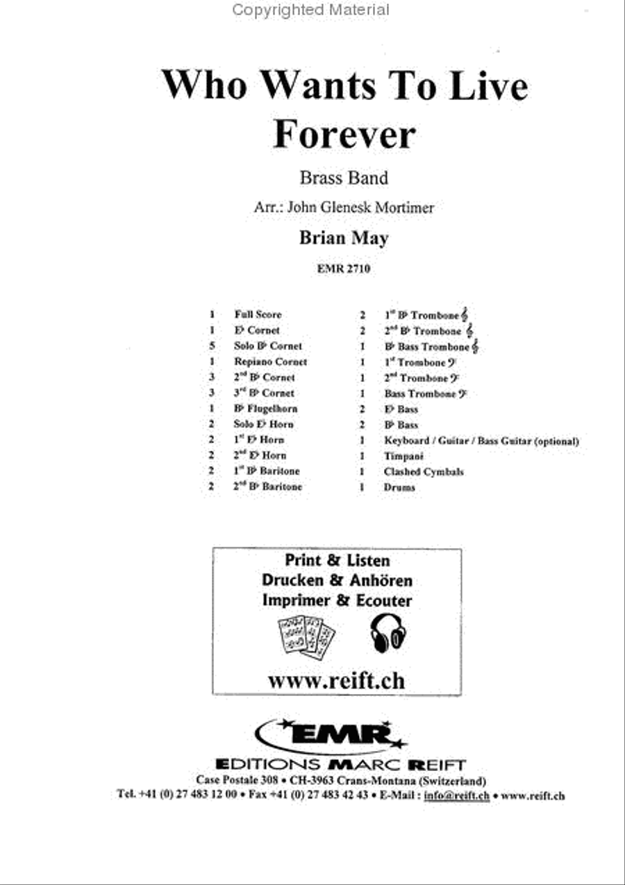 Highlander Who Wants To Live Forever Brass Band scores gallery preview page 2