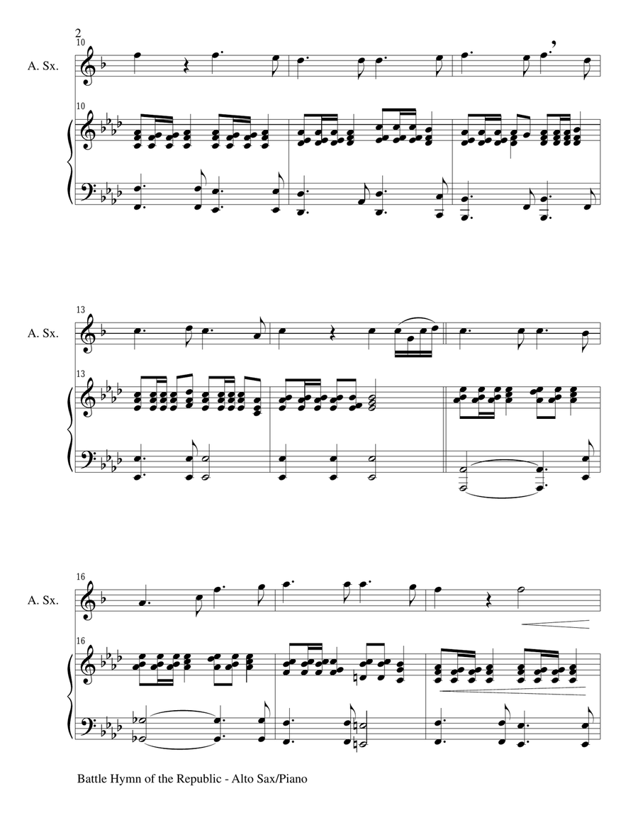 BATTLE HYMN OF THE REPUBLIC (Duet – Alto Sax and Piano/Score and Parts) BATTLE HYMN OF THE REPUBLIC (Duet – Alto Sax and Piano/Score and Parts) Woodwind Duet scores gallery preview page 2