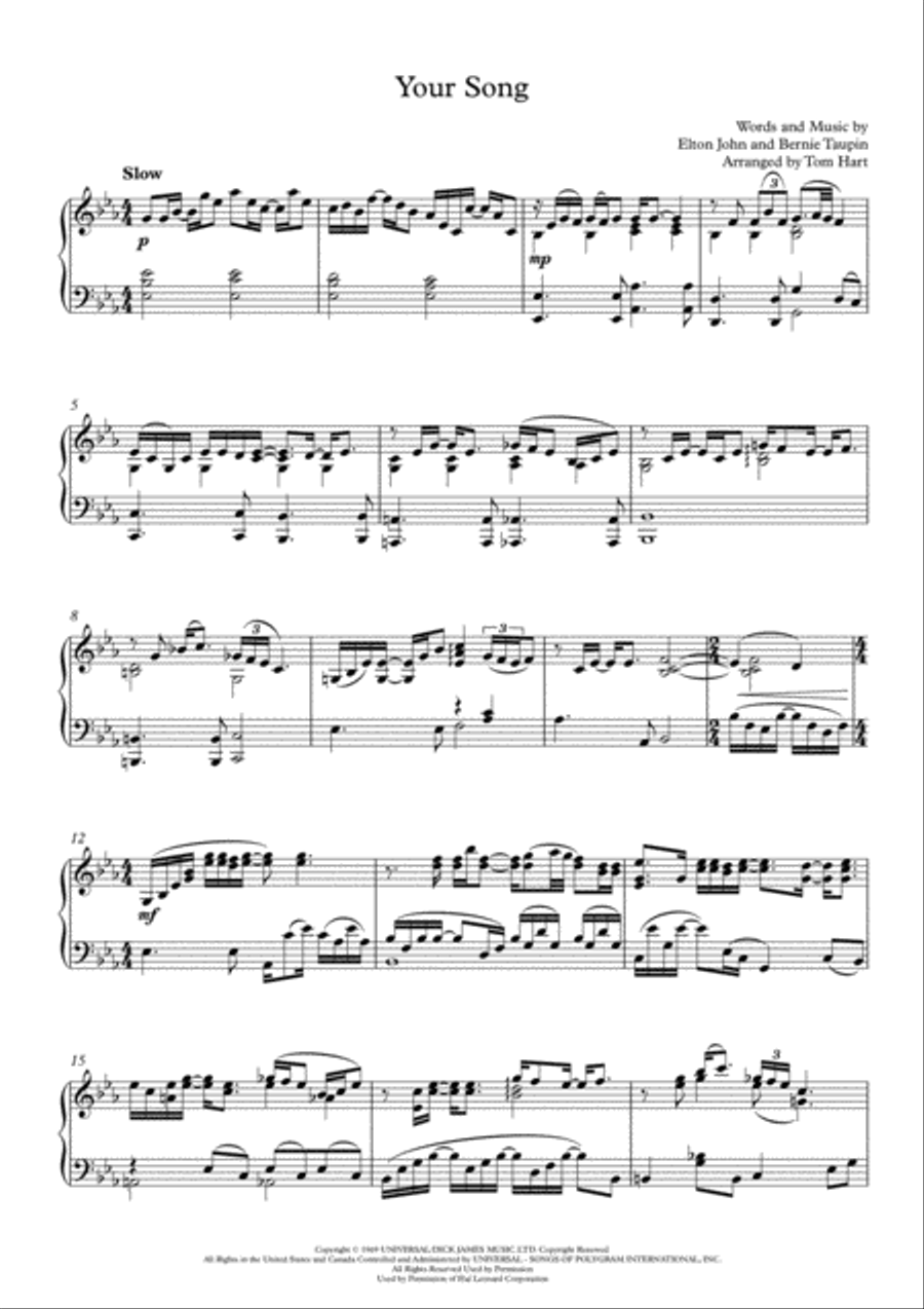 Your Song Piano Solo scores gallery preview page 1