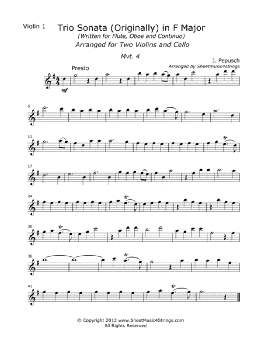 Pepusch, J. - Trio Sonata in F (Mvt. 4) for Two Violins and Cello String Trio scores gallery preview page 3