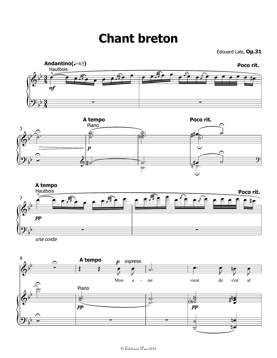 Chant breton, by Edouard Lalo, in g minor Piano, Vocal scores gallery preview page 3