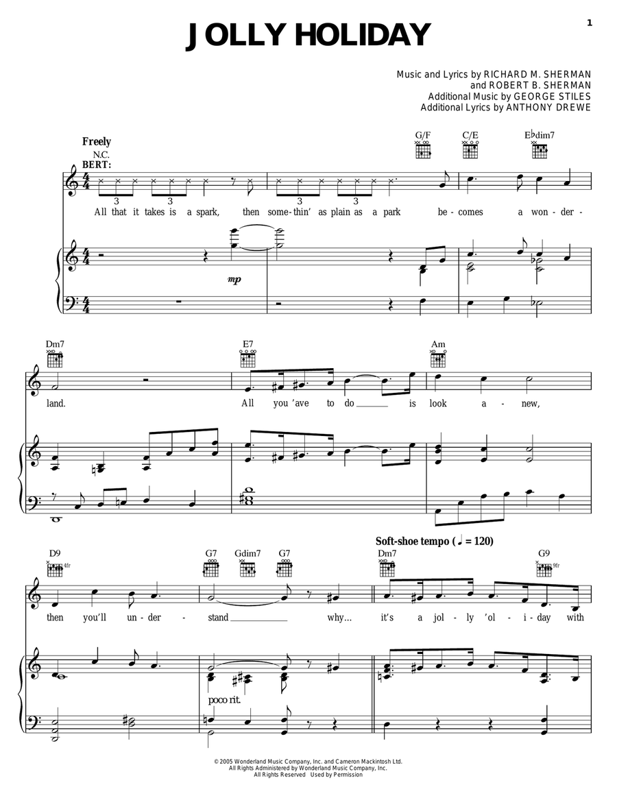Jolly Holiday Piano, Vocal, Guitar scores gallery preview page 1