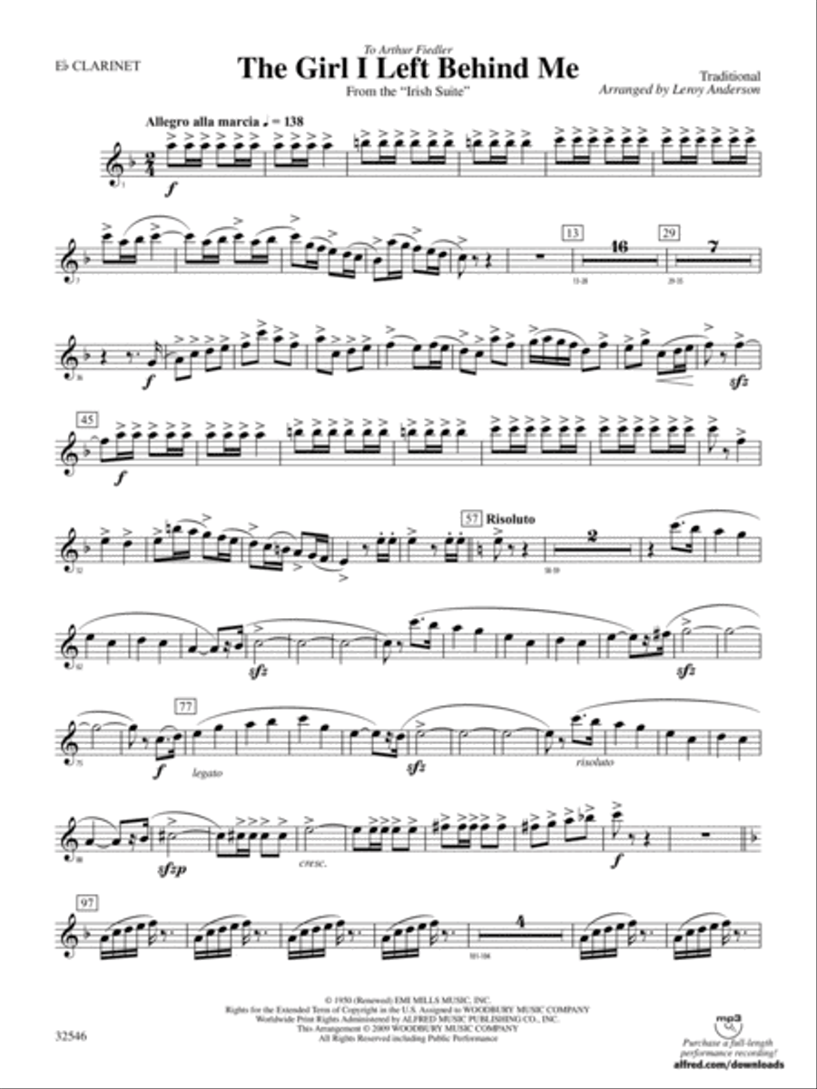 The Girl I Left Behind Me (from the Irish Suite): E-flat Soprano Clarinet Concert Band scores gallery preview page 1