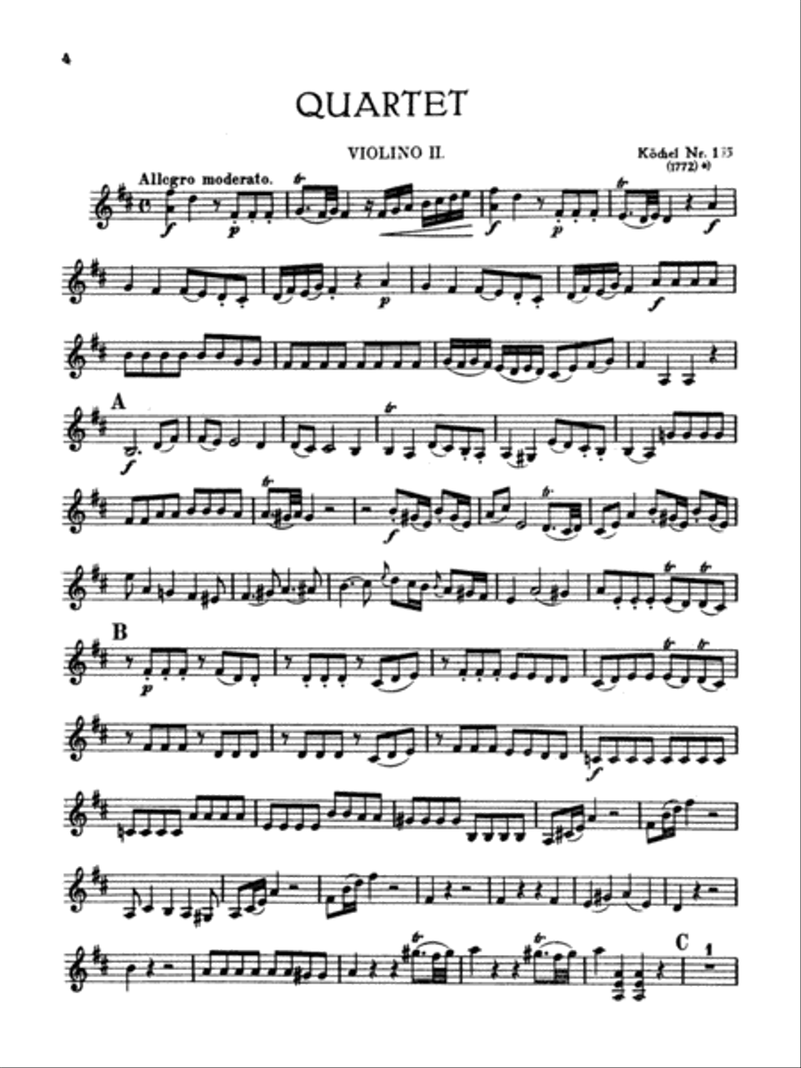 Sixteen Easy String Quartets, K. 155, 156, 157, 158, 159, 160, 168, 169, 170, 171,172, 173, 285, 298, 370, 546 String Quartet scores gallery preview page 3