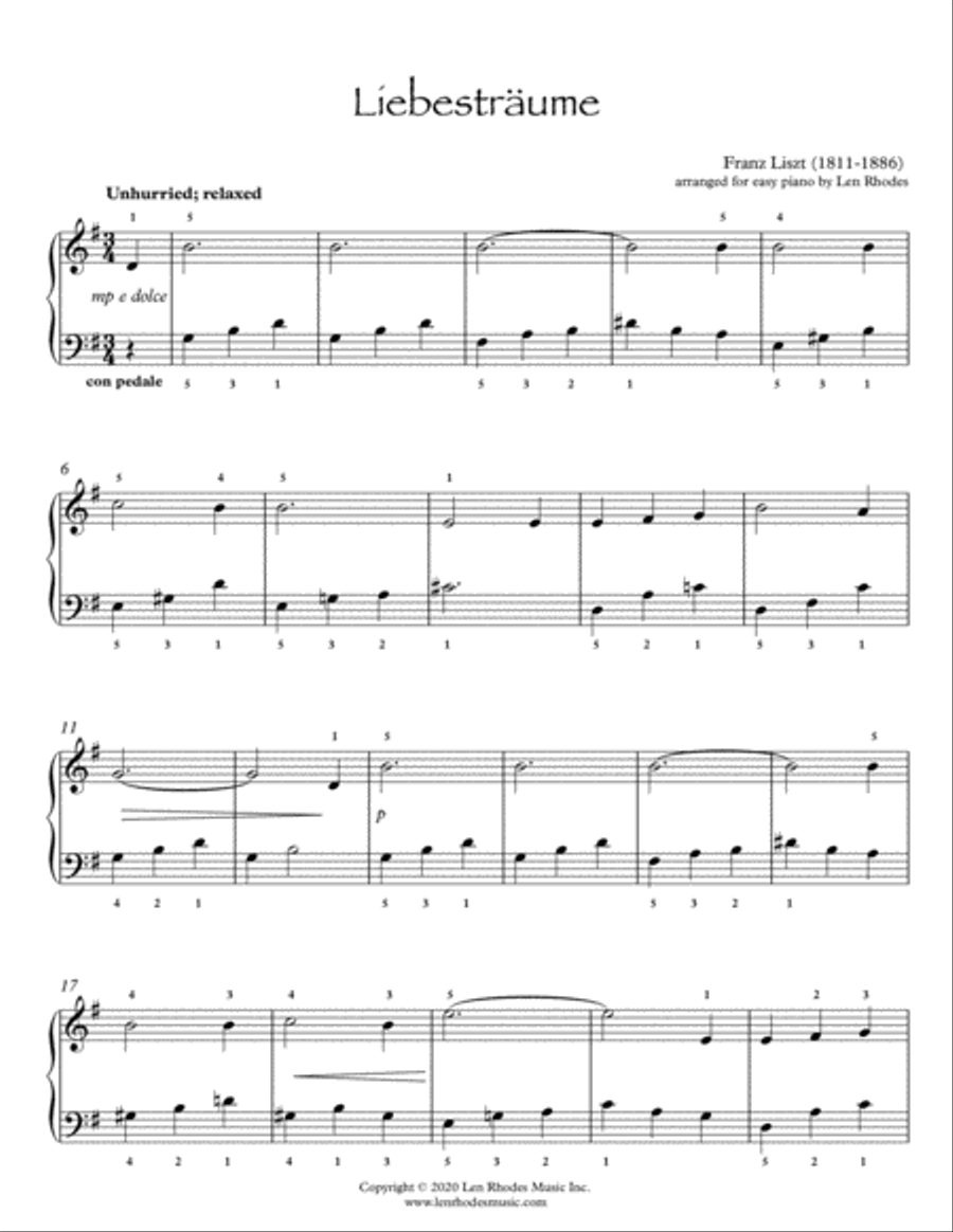Liszt - Liebesträume, easy piano Easy Piano scores gallery preview page 1