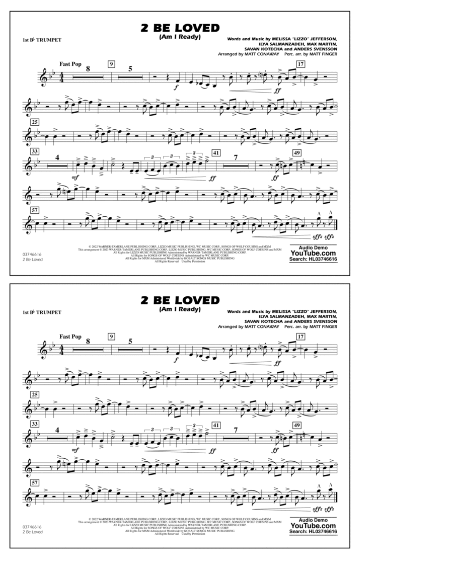 2 Be Loved (Am I Ready) (arr. Conaway & Finger) - 1st Bb Trumpet