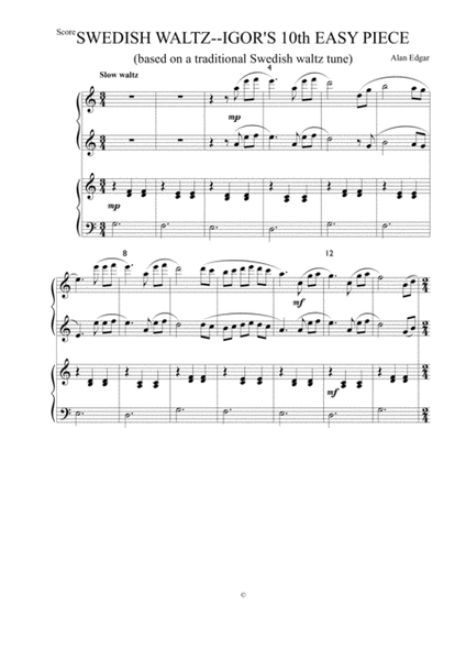 SWEDISH WALTZ--easy piano 4 hands image number null