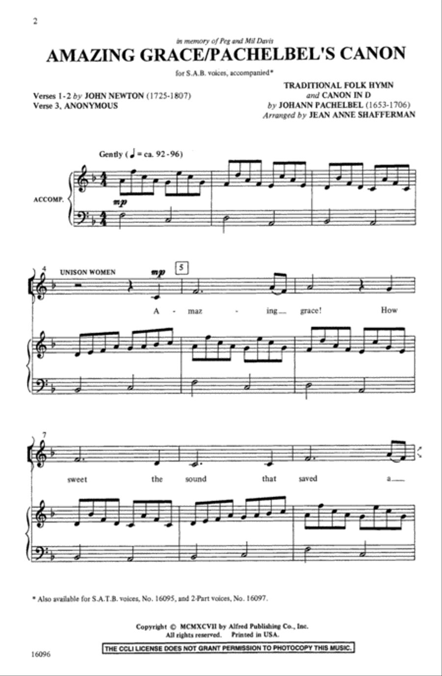Amazing Grace / Pachelbel's Canon 3-Part scores gallery preview page 2