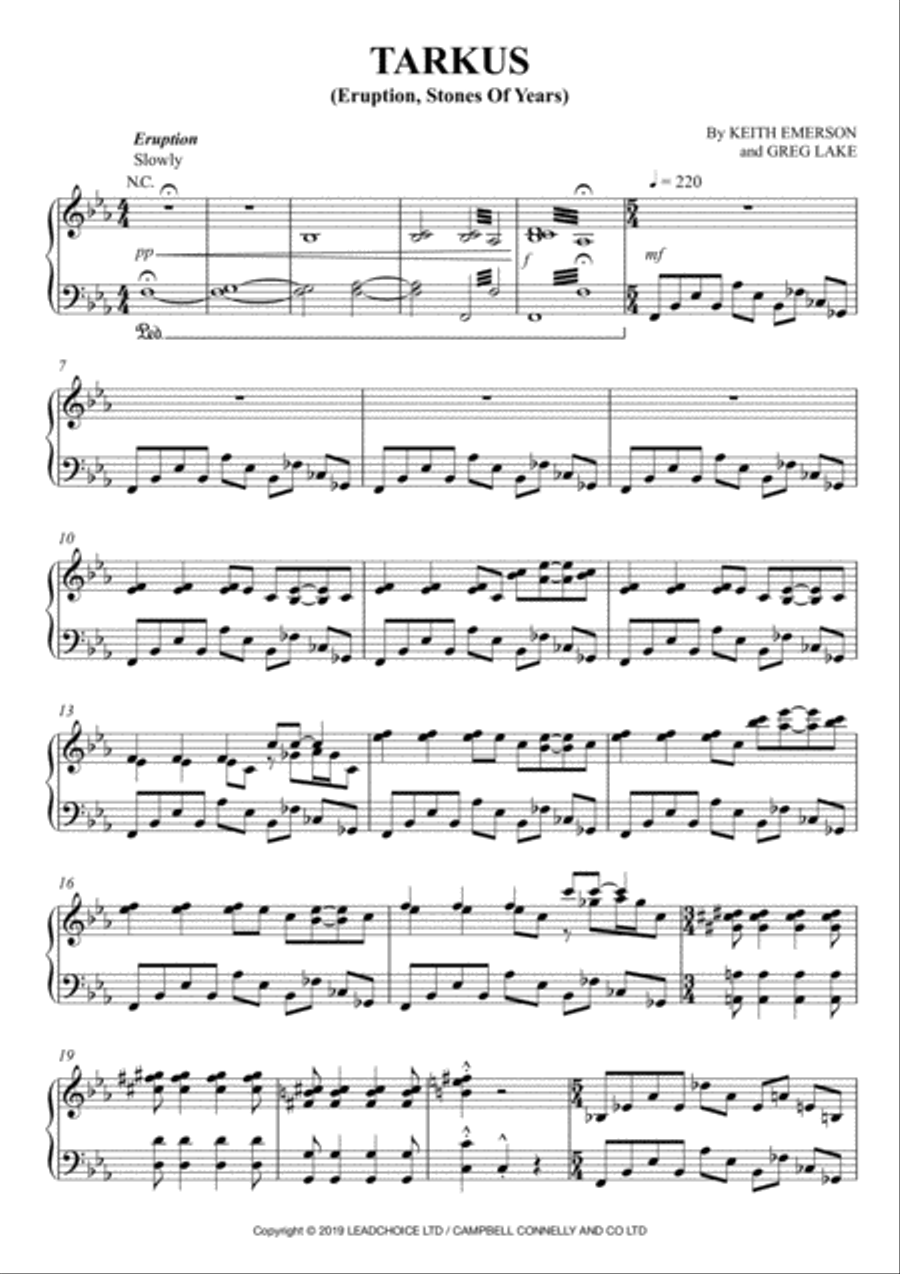 Tarkus Piano Solo scores gallery preview page 1