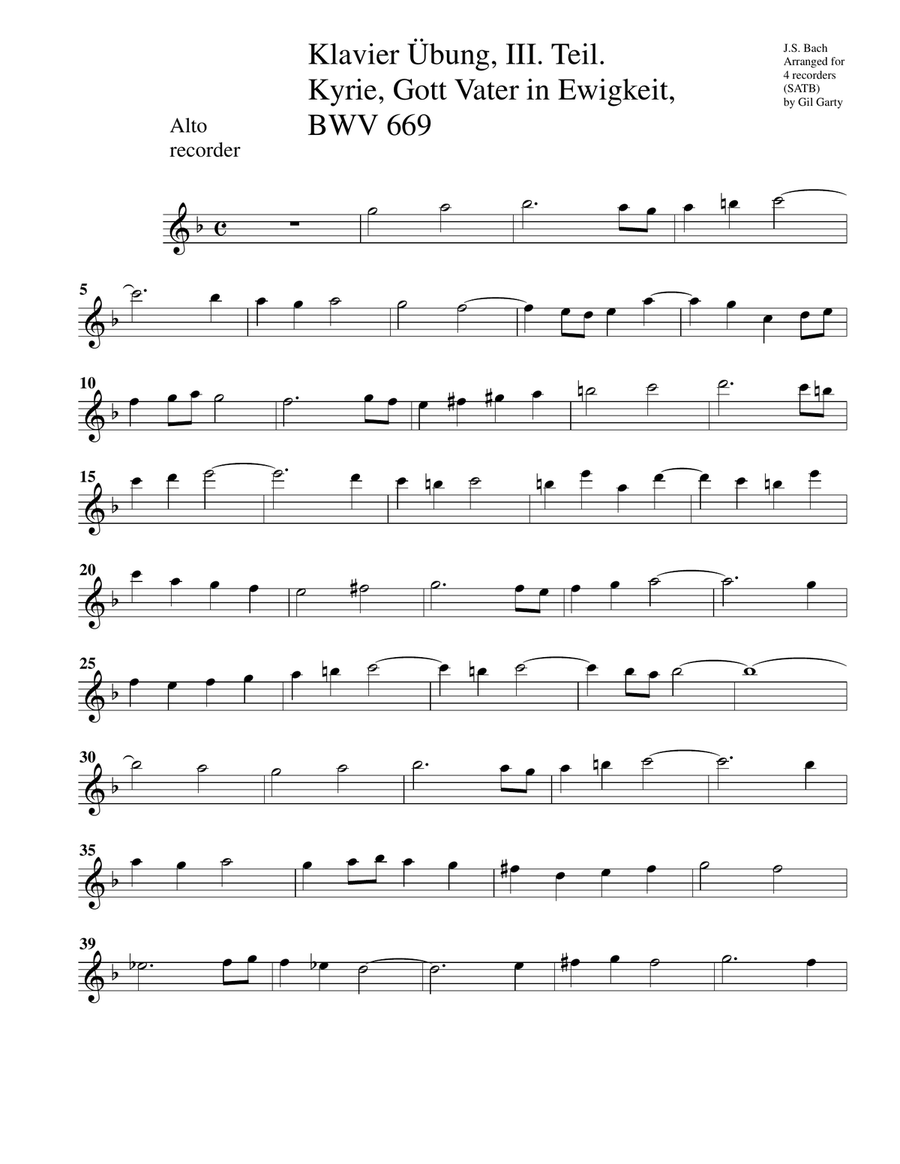 Kyrie, Gott Vater in Ewigkeit, BWV 669 from Klavier Übung, III. Teil (arrangement for 4 recorders) Recorder scores gallery preview page 4