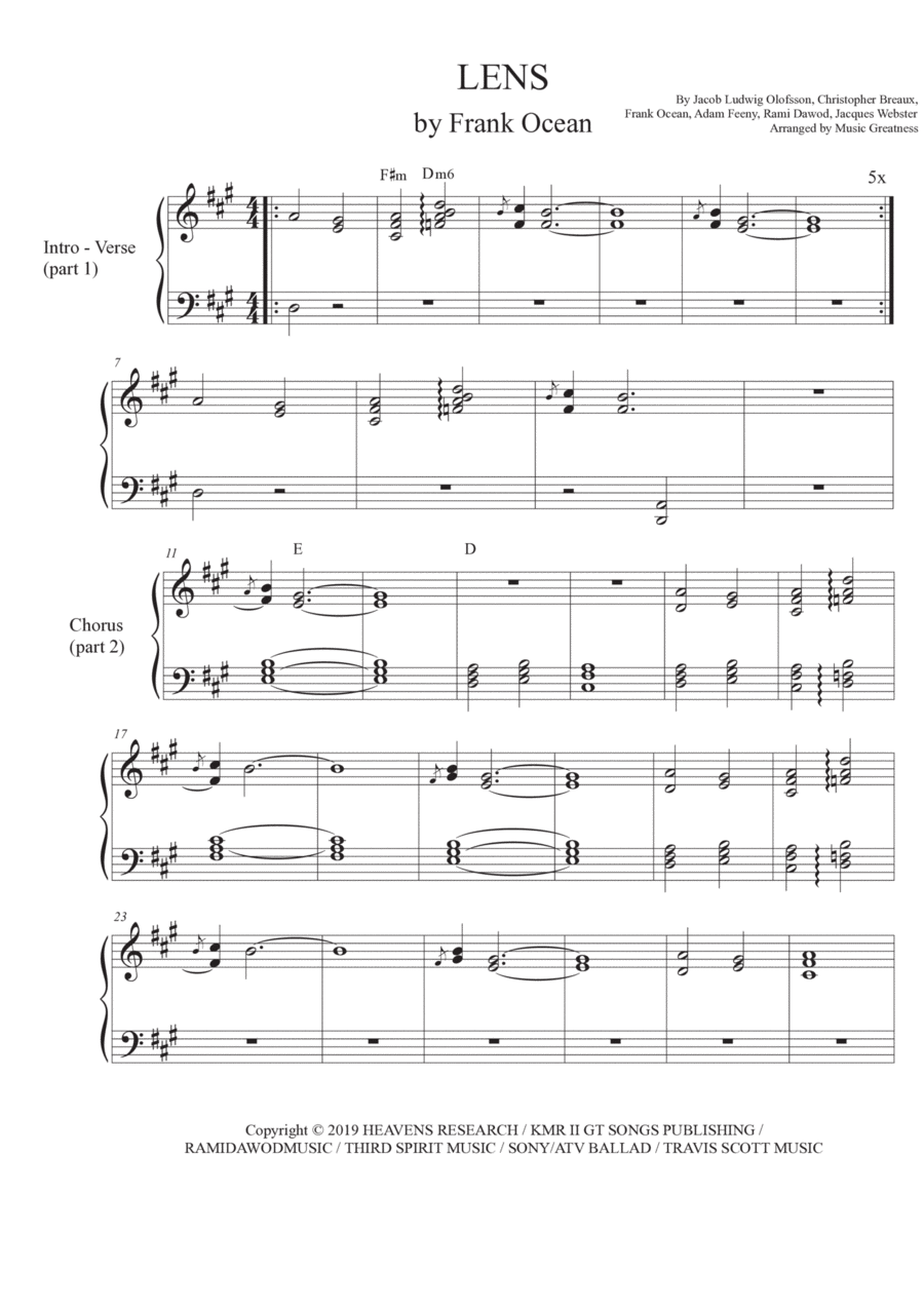 Lens Piano Solo scores gallery preview page 1