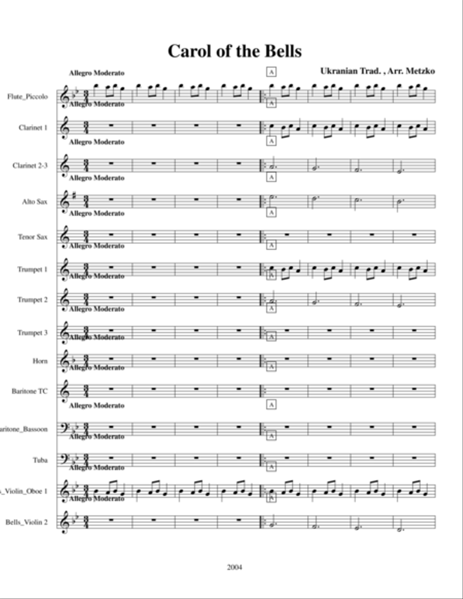 Carol of the Bells Carol of the Bells Concert Band scores gallery preview page 1