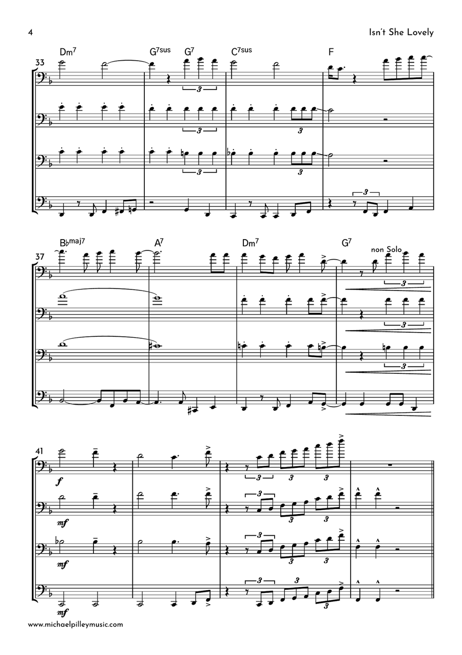 Isn't She Lovely Brass Quartet scores gallery preview page 5