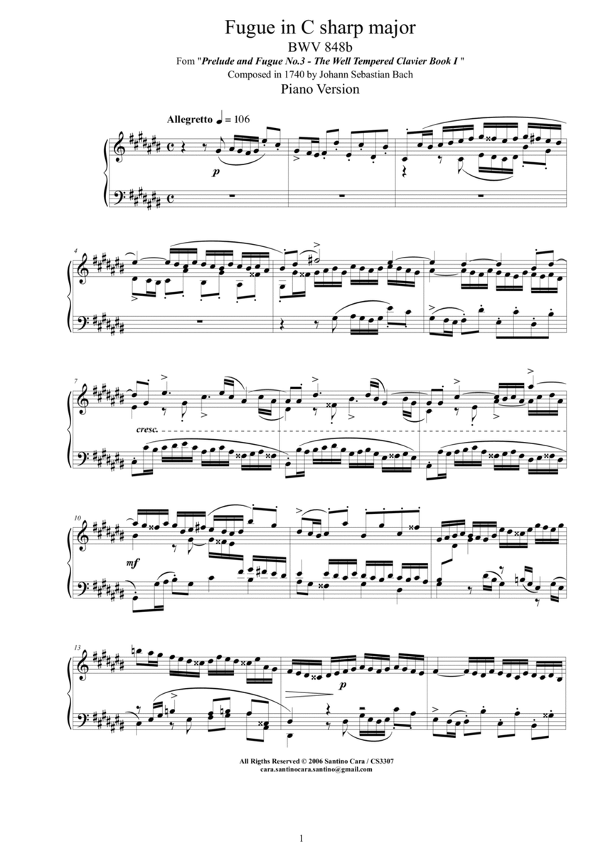 Bach - Fugue in C sharp major BWV 848b - Piano version image number null
