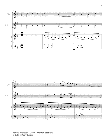 BLESSED REDEEMER(Trio – Oboe, Tenor Sax & Piano with Score/Parts) image number null