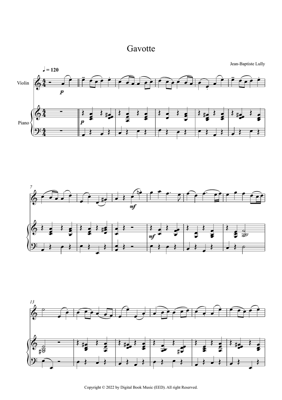 Gavotte - Jean-Baptiste Lully (Violin + Piano) Violin Solo scores gallery preview page 1